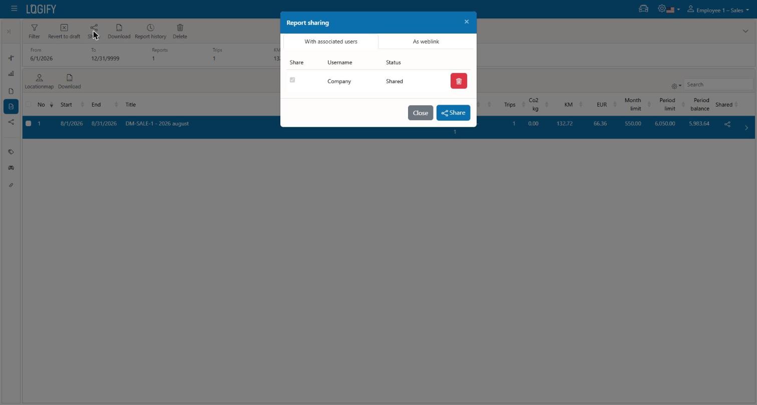 Sharing a report to a connected user